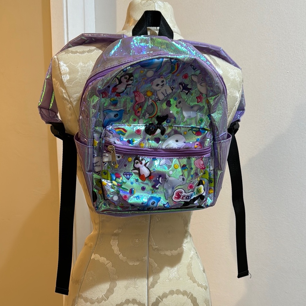 SeaWorld Iridescent Marine Animals Top Zip Mini Backpack